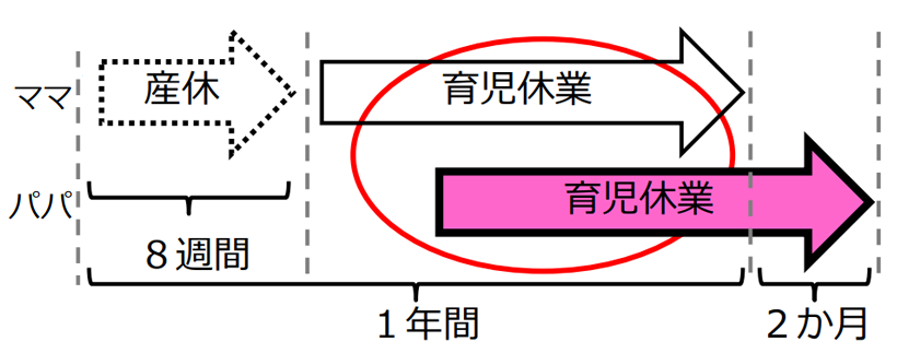 パパママ育休 育休期間をかぶせて取得するケース